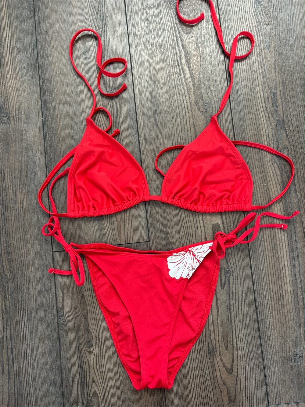 Hurley Bikini Red Tie-Side Triangle Bikini Set - Women Swim